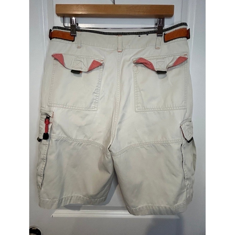 Vintage Y2k Cyber Punk Orange Baggy Tan Tech Wear Cargo Shorts‎ Mens 32 No Flaws